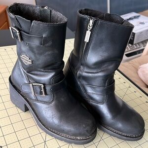 Harley Davidson Biker Boots, 2.5” Heel Height, Black Leather, Ladies Size 7!